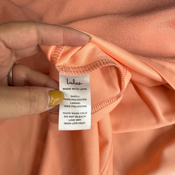 Lulus Dream of Dancing Coral Satin Twist-Front Skater Dress Women’s Sz M - Picture 13 of 14